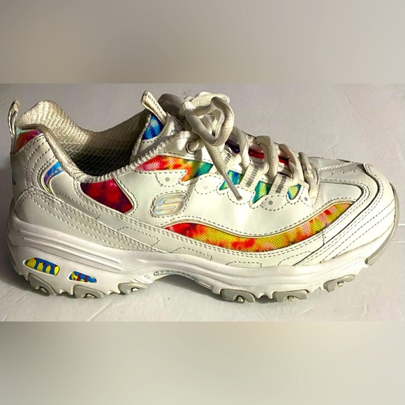 EUC SKECHERS D’Lite Summer Fiesta Sneakers, Sz 8.5, EU 38.5, Tie Dye, Leather​ - Picture 1 of 13